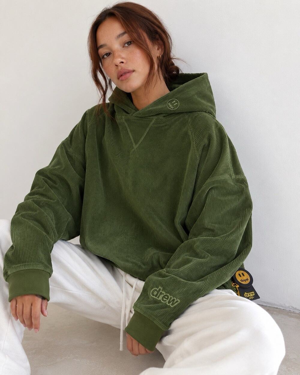 Drew House Corduroy Hoodie XS/S Olive Green Oversized Pullover NWT Unisex Bieber